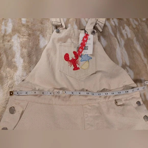 Cider Cream Overalls with Red and Blue Patches - Picture 5 of 5
